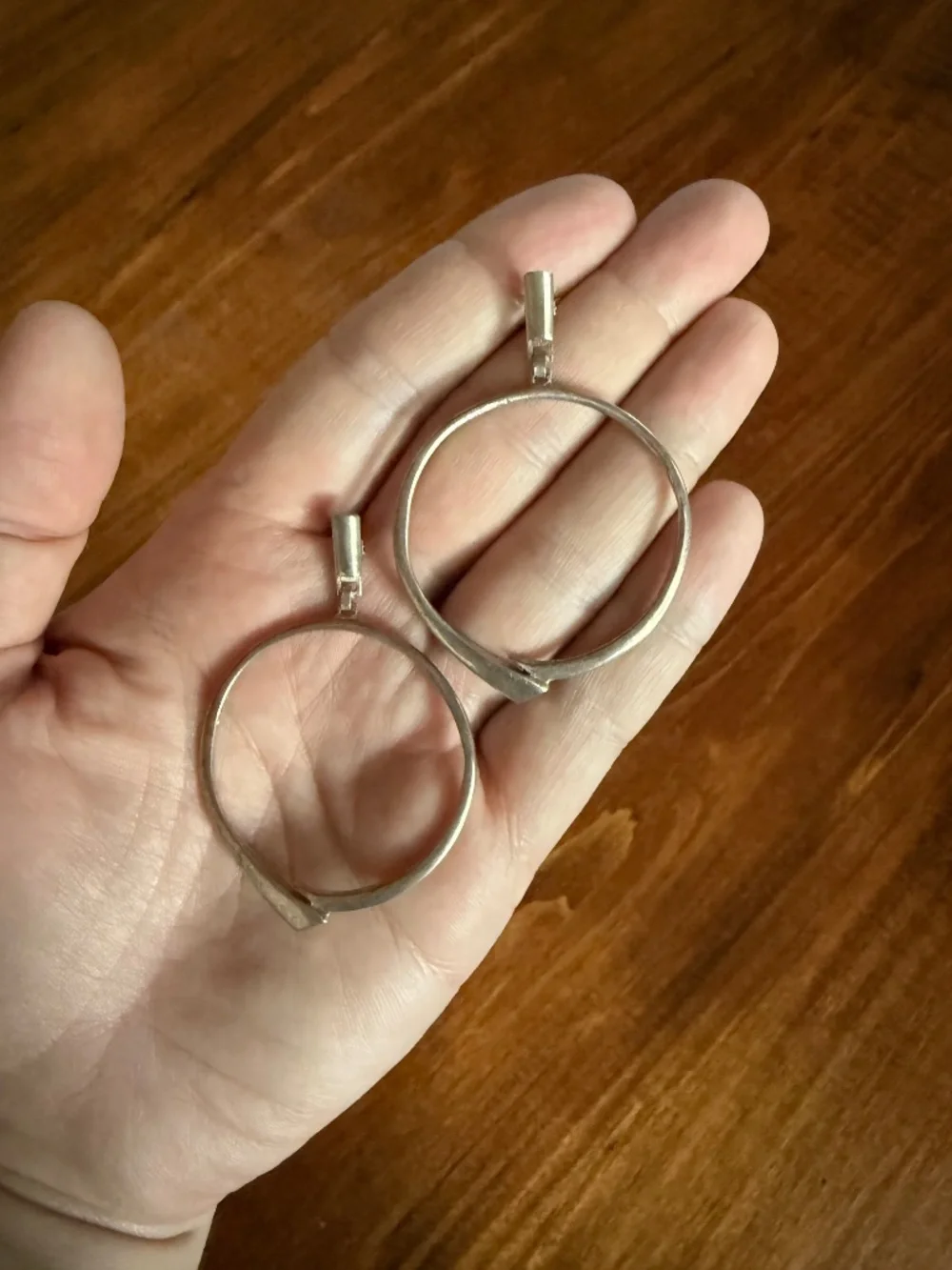 Large Modernist Earrings Sterling Silver Signed Artisan Hoop Vintage Mid Century - Picture 7 of 12
